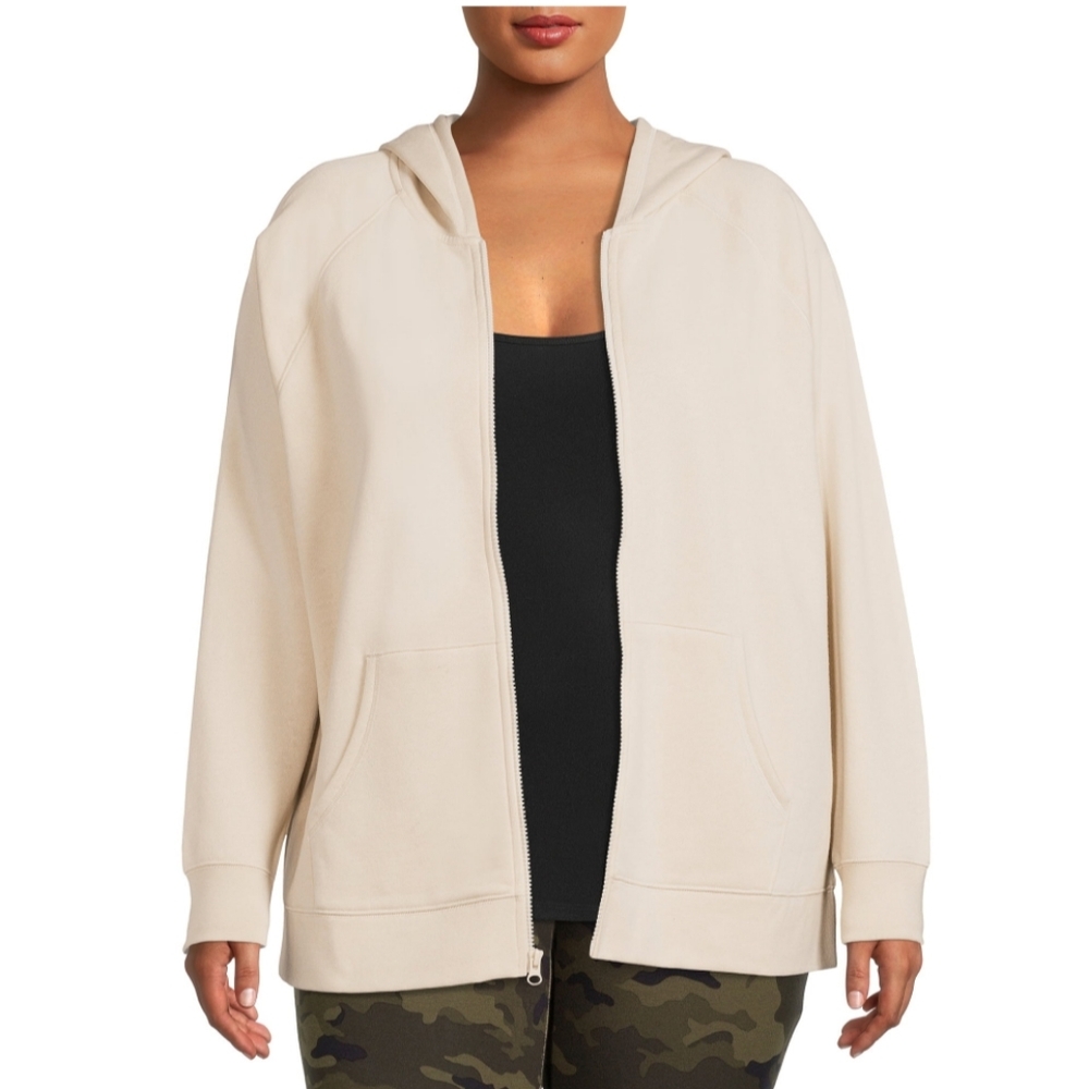 Terra & Sky Women's Size 0X (14W) Plus Size Fleece Zip Up Hoodie Beige NWT